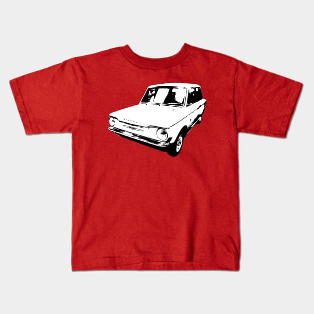 Hillman Imp 1960s classic car front quarter monoblock black/white Kids T-Shirt by soitwouldseem